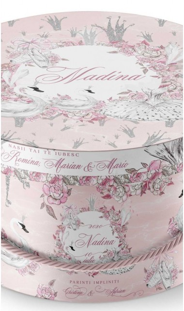 Trusou de botez cu lebede si motive florale personalizat pentru fete, Lebada alba 14
